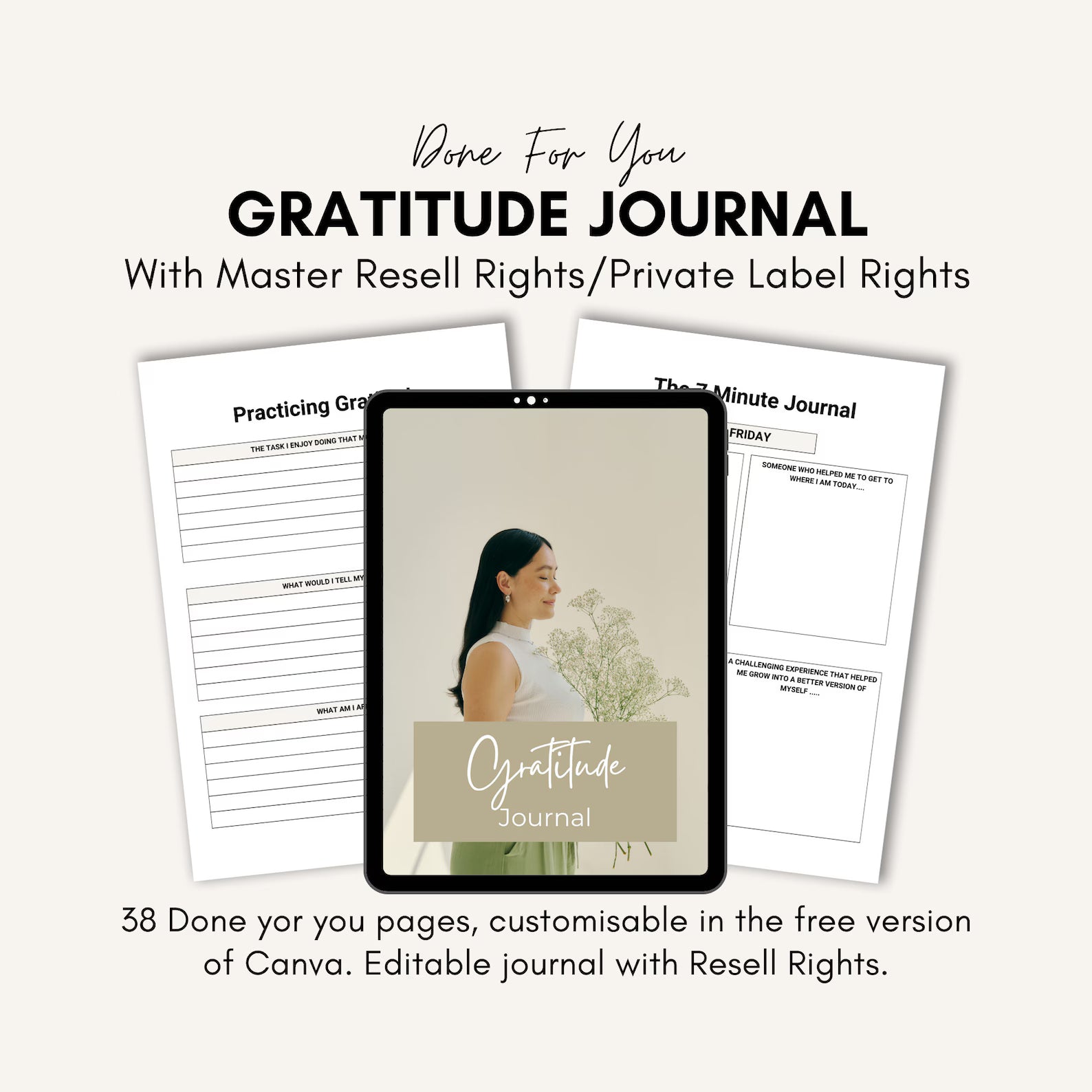 Gratitude Journal with Master Resell Rights | Private Label Rights | MRR & PLR Commercial Use | Digital Products | Vision Board | Self Love.