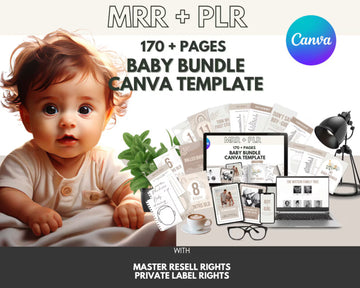 MRR Baby Bundle Canva Templates | Baby Shower Canva Template Master Resell Rights & Private Label Rights | Milestone Cards | Family Tree MRR