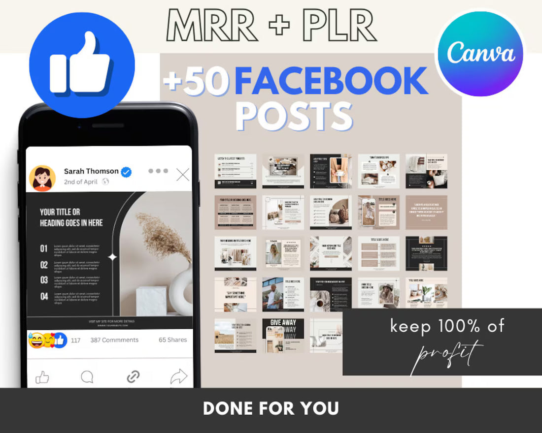 Canva Facebook Post Template with Master Resell Rights | Done-for-you Social Media Templates | Canva Facebook Blogger Template PLR MRR DFY